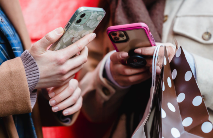 two people reading messages